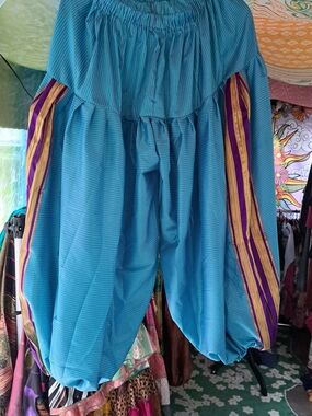Peacock Bazaar NEW Art Silk Harem Pants • Turquoise Purple Gold Festival Boho